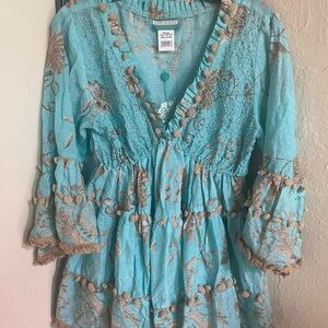 Anthropologie Turquoise and Beige Dress